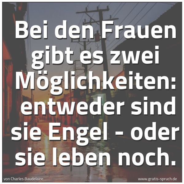 Quadratisches Spruchbild: Bei den Frauen gibt es zwei Möglichkeiten: entweder sind sie Engel - oder sie leben noch.