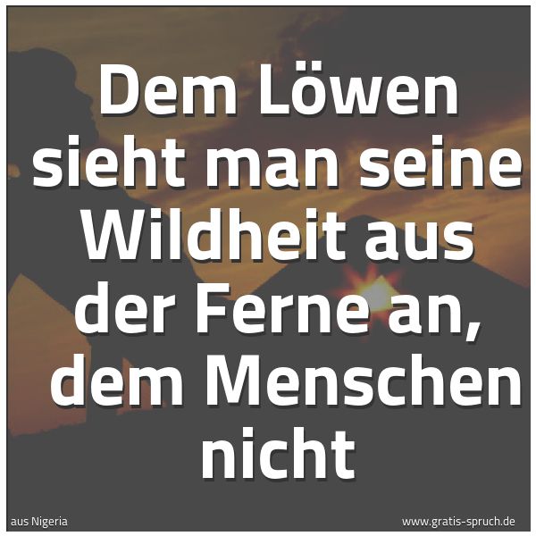 Quadratisches Spruchbild: Dem Löwen sieht man seine Wildheit aus der Ferne an, dem Menschen nicht