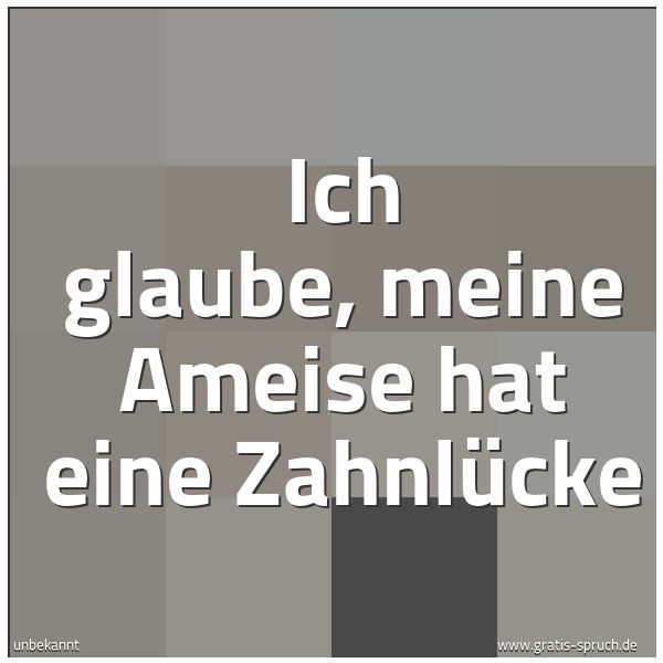 Quadratisches Spruchbild: Ich glaube, meine Ameise hat eine Zahnlücke