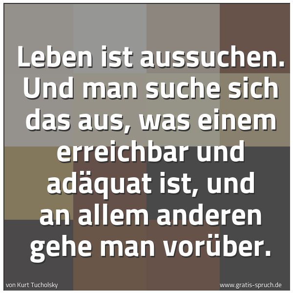 Quadratisches Spruchbild: Leben ist aussuchen. Und man suche sich das aus, was einem erreichbar und adäquat ist, und …