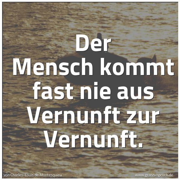 Quadratisches Spruchbild: Der Mensch kommt fast nie aus Vernunft zur Vernunft.
