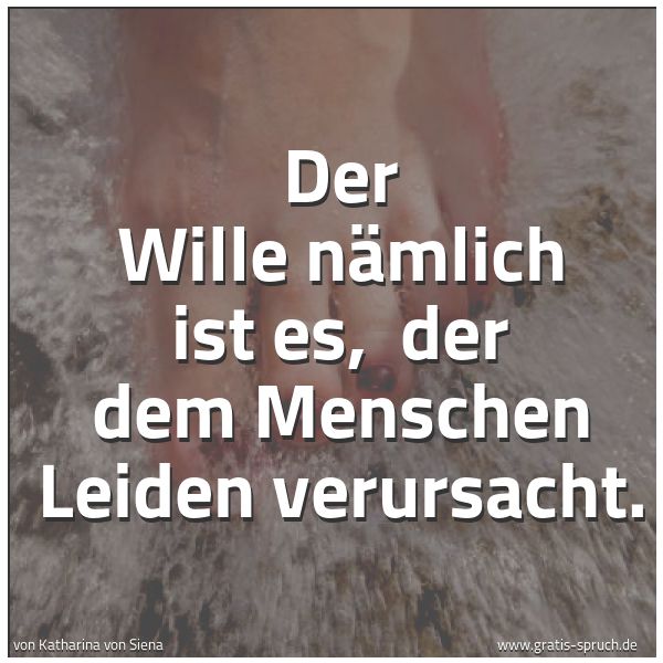 Quadratisches Spruchbild: Der Wille nämlich ist es,  der dem Menschen Leiden verursacht.