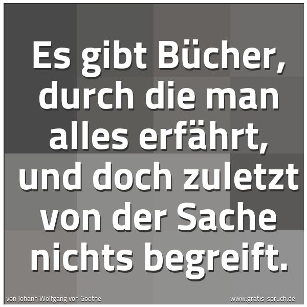 Quadratisches Spruchbild: Es gibt Bücher, durch die man alles erfährt, und doch zuletzt von der Sache nichts begreif …