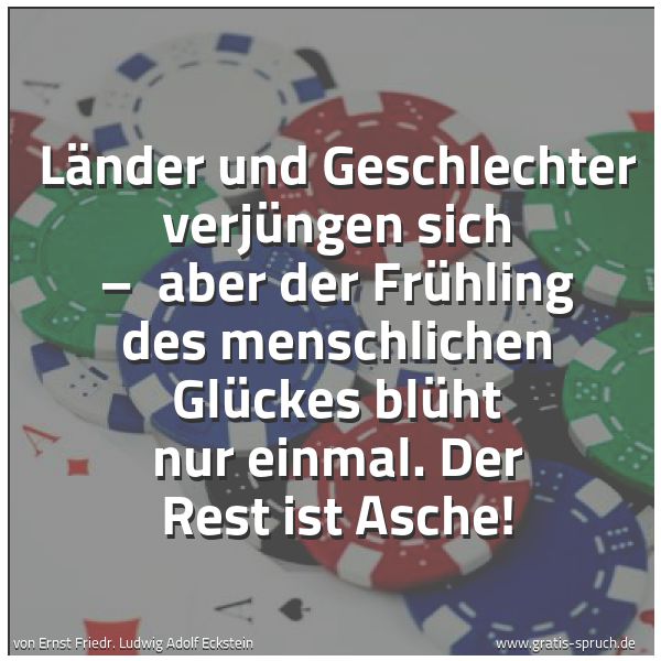 Quadratisches Spruchbild: Länder und Geschlechter verjüngen sich –  aber der Frühling des menschlichen Glückes blüht …