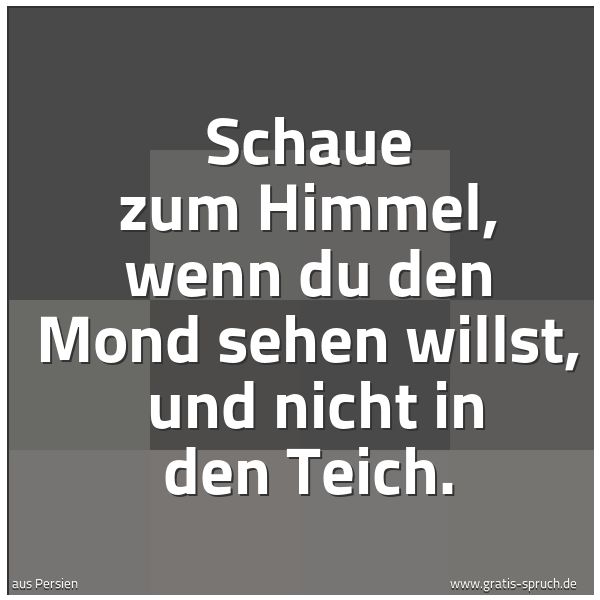 Quadratisches Spruchbild: Schaue zum Himmel, wenn du den Mond sehen willst, und nicht in den Teich.