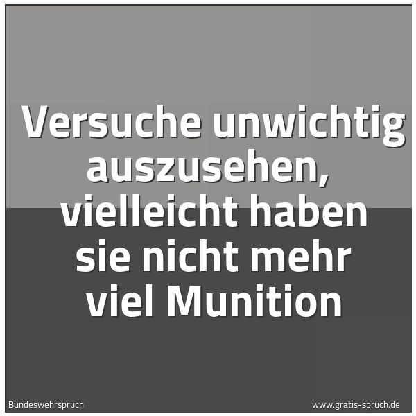 Quadratisches Spruchbild: Versuche unwichtig auszusehen, vielleicht haben sie nicht mehr viel Munition