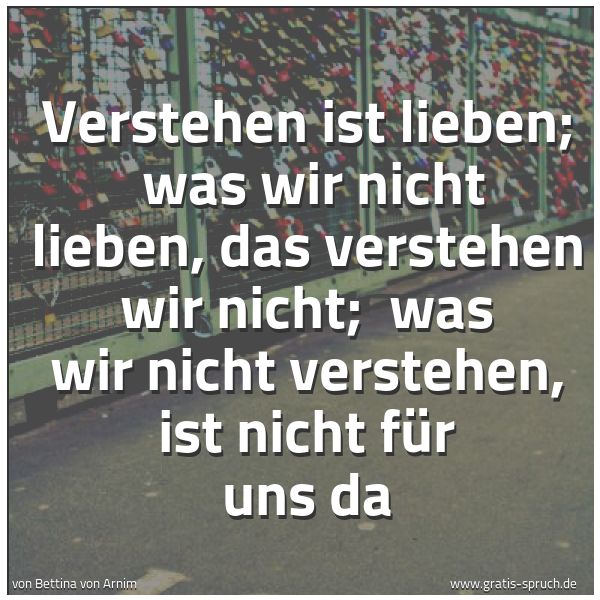 Quadratisches Spruchbild: Verstehen ist lieben; was wir nicht lieben, das verstehen wir nicht; was wir nicht verst …