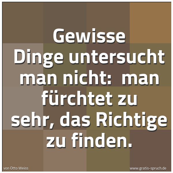 Quadratisches Spruchbild: Gewisse Dinge untersucht man nicht:  man fürchtet zu sehr, das Richtige zu finden.