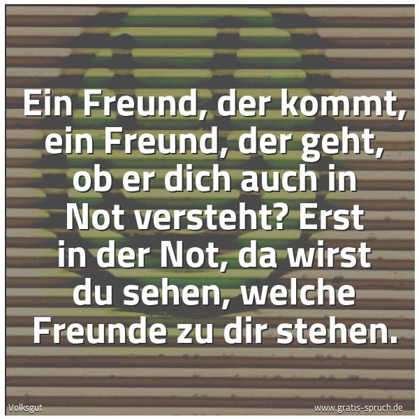 Quadratisches Spruchbild: Ein Freund, der kommt, ein Freund, der geht, ob er dich auch in Not versteht? Erst in der …