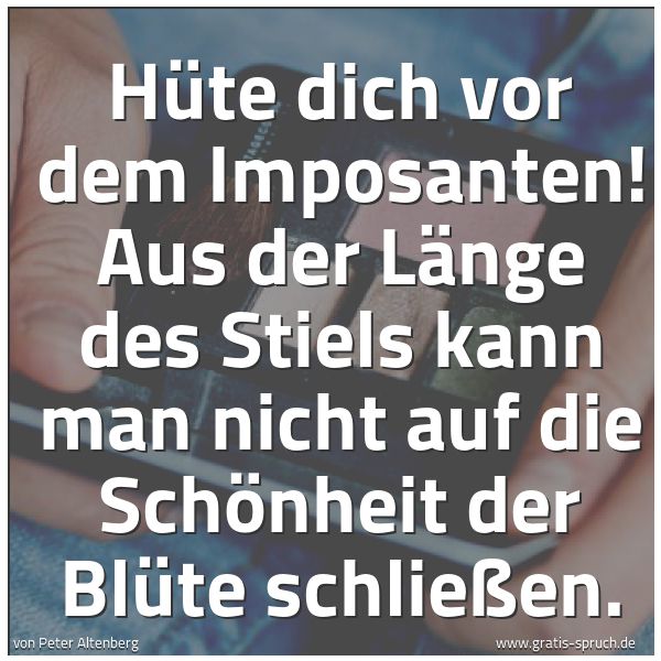 Quadratisches Spruchbild: Hüte dich vor dem Imposanten! Aus der Länge des Stiels kann man nicht auf die Schönheit de …