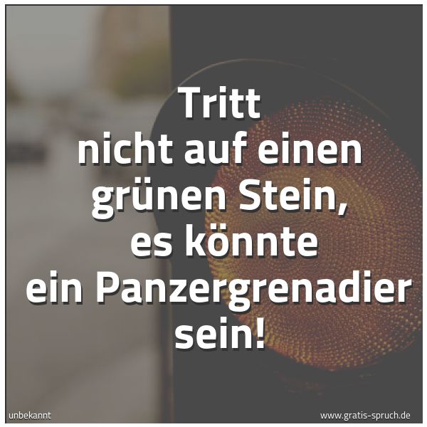 Quadratisches Spruchbild: Tritt nicht auf einen grünen Stein, es könnte ein Panzergrenadier sein!