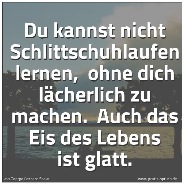 Quadratisches Spruchbild: Du kannst nicht Schlittschuhlaufen lernen, ohne dich lächerlich zu machen. Auch das Eis …