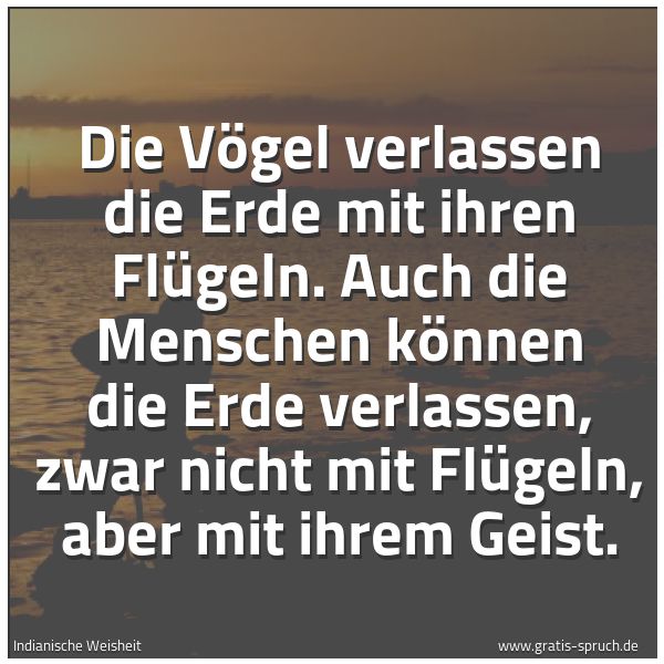 Quadratisches Spruchbild: Die Vögel verlassen die Erde mit ihren Flügeln. Auch die Menschen können die Erde verlas …
