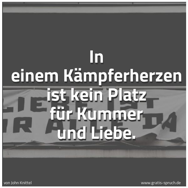 Quadratisches Spruchbild: In einem Kämpferherzen ist kein Platz für Kummer und Liebe.