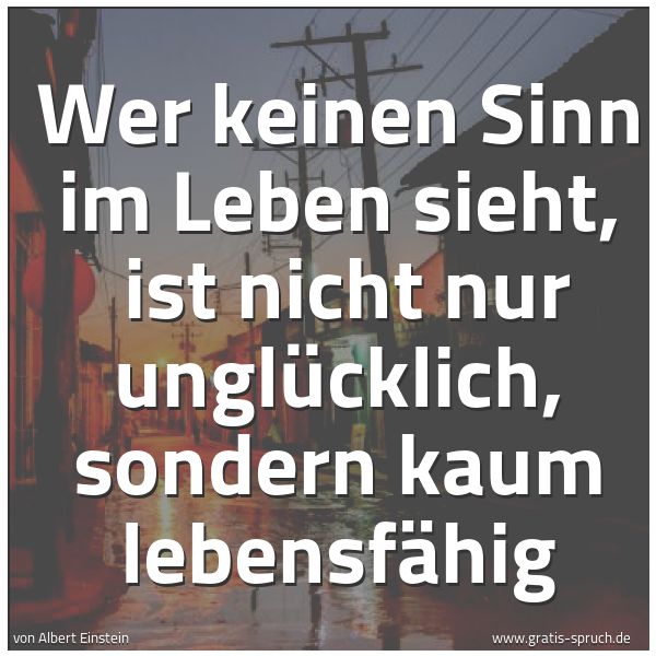 Quadratisches Spruchbild: Wer keinen Sinn im Leben sieht, ist nicht nur unglücklich, sondern kaum lebensfähig
