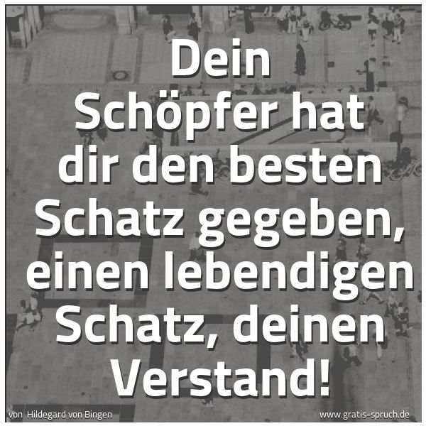 Quadratisches Spruchbild: Dein Schöpfer hat dir den besten Schatz gegeben, einen lebendigen Schatz, deinen Verstand!