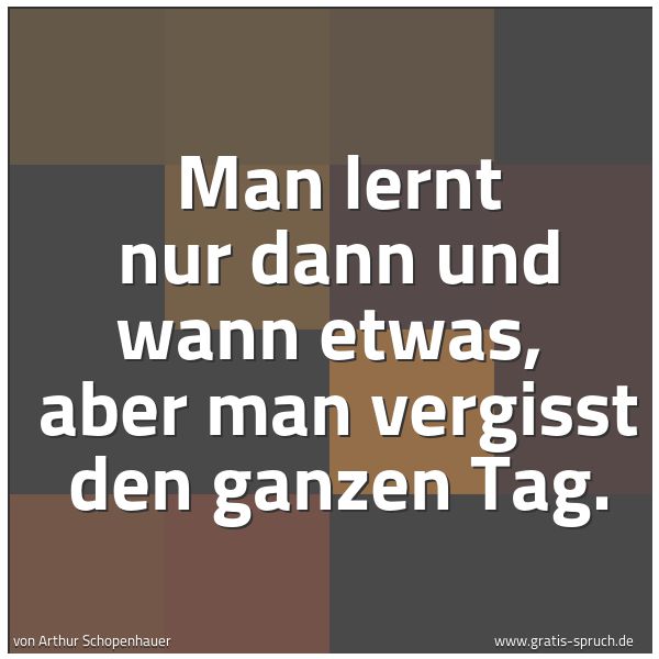 Quadratisches Spruchbild: Man lernt nur dann und wann etwas, aber man vergisst den ganzen Tag.