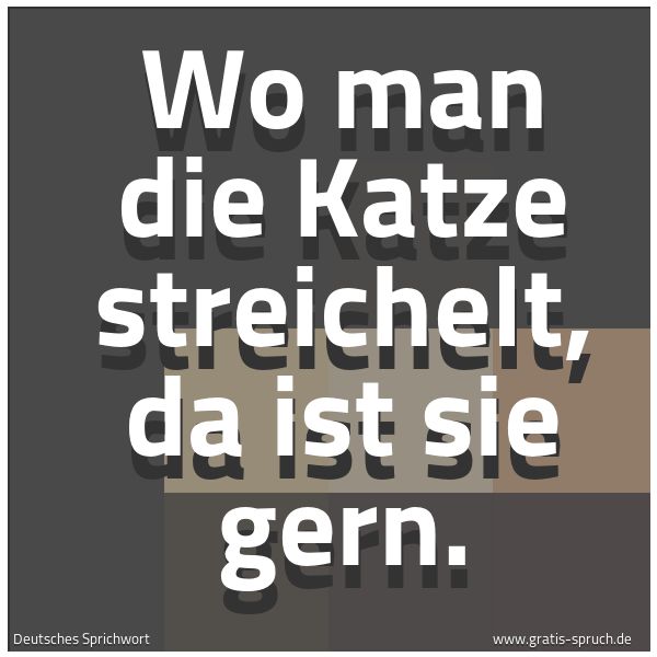 Quadratisches Spruchbild: Wo man die Katze streichelt, da ist sie gern.