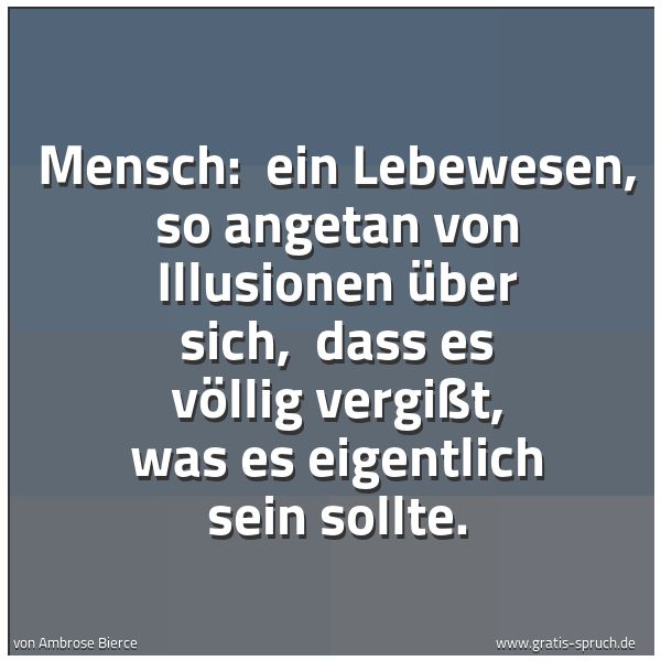 Quadratisches Spruchbild: Mensch: ein Lebewesen, so angetan von Illusionen über sich, dass es völlig vergißt, was …