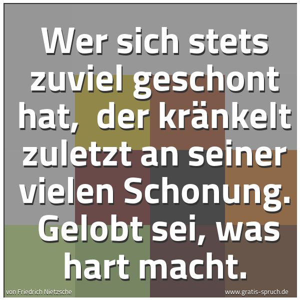 Quadratisches Spruchbild: Wer sich stets zuviel geschont hat, der kränkelt zuletzt an seiner vielen Schonung. Gelo …