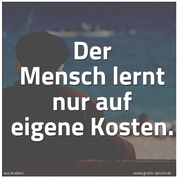 Quadratisches Spruchbild: Der Mensch lernt nur auf eigene Kosten.