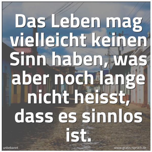 Quadratisches Spruchbild: Das Leben mag vielleicht keinen Sinn haben, was aber noch lange nicht heisst, dass es sinn …